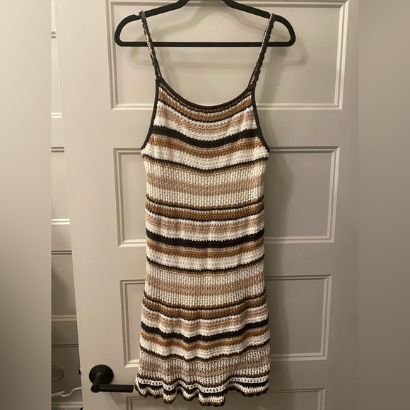 American Eagle Cutie Striped Crochet/Knit Dress~ Cream/Brown/Black~ Size Medium - Picture 1 of 9